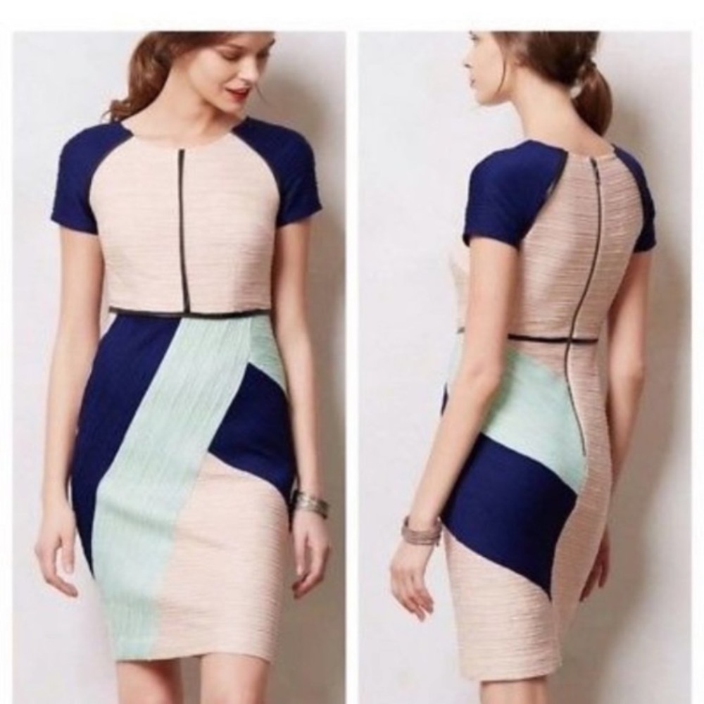 Anthropologie Maeve Danita Color Block Crepe Sheath Dress Size 6